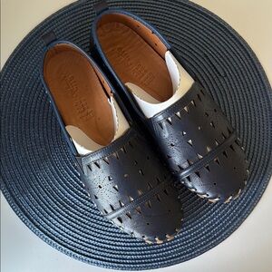 Spring Step Fusaro Navy Leather Perforated Slip-On Shoes